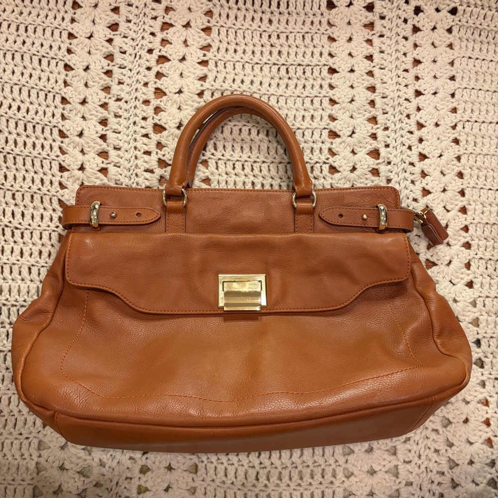 Talbots Cognac Brown Leather Large Satchel Handbag